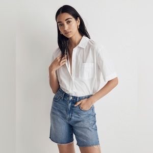 Madewell Signature Poplin Short-Sleeve Button-Down Shirt in Eyelet White Size S